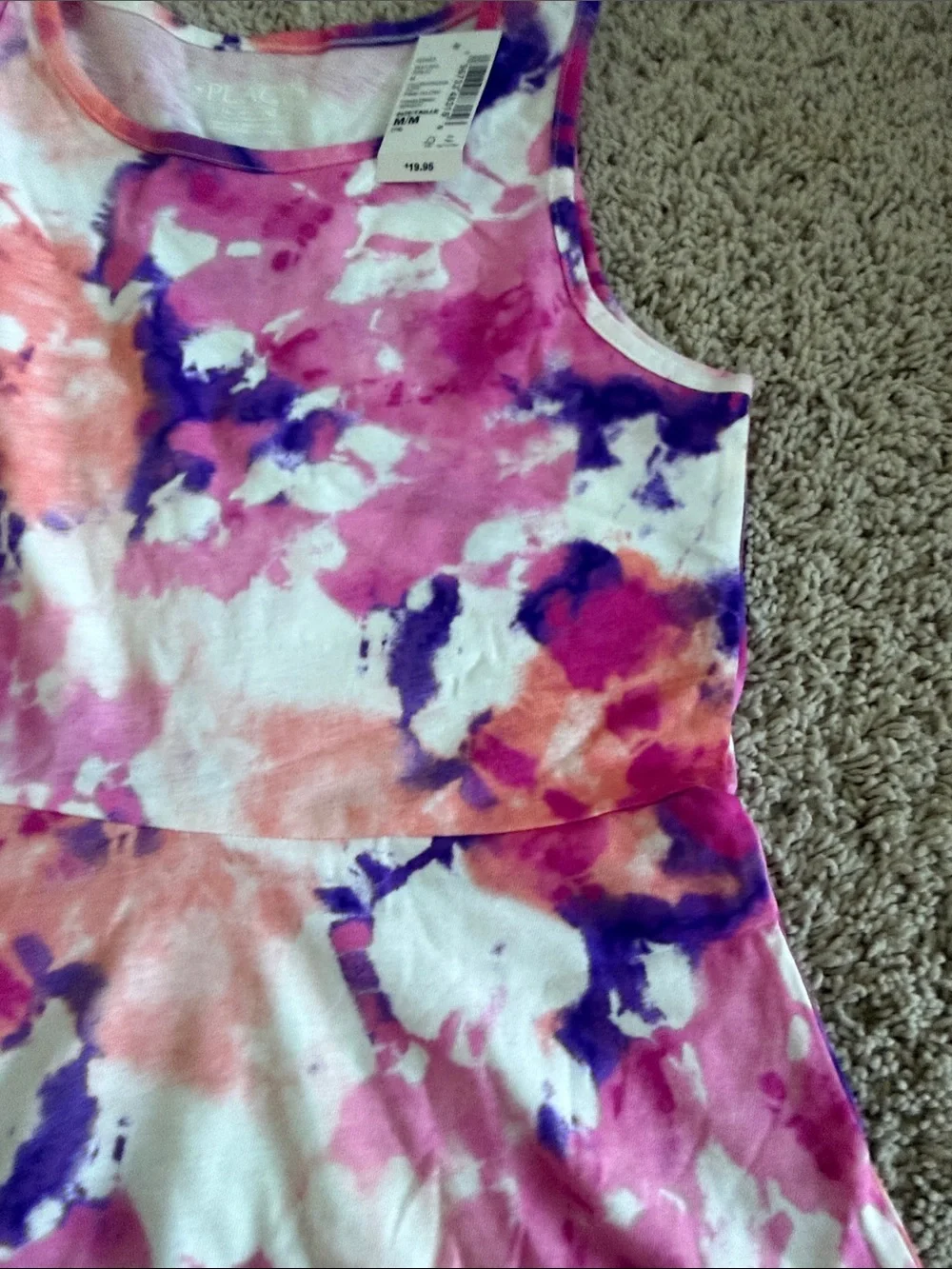 NWT Children's Place girls size M Pink Purple Peach Tie-Dye Sleeveless Dress